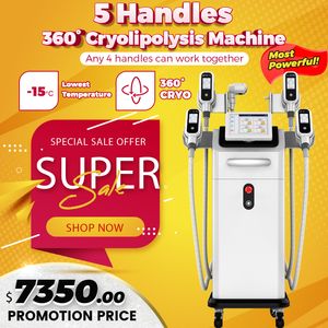 Большая скидка 360 Cryolipolysis Fat Freeze Shallation Machine Cryotherapy Вакуум SPA Салон красоты Оборудование 5 ручек Доступно одобрено FDA