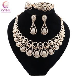 African Gold Color Jewelry Sets For Women Dubai Bridal Wedding Gifts Choker Necklace Bracelet Earrings Ring Jewelry Set