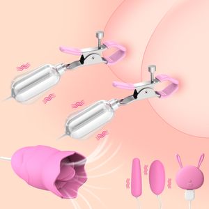 10-частотный зажим для сосков, вибратор, массаж груди, вибрирующее яйцо, точка G, клитор, лизание языка, стимулирование киски, сексуальные игрушки для женщин, косметические товары