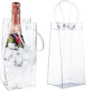Şarap Soğutucu Buz Torbası PVC Soğutucu Saplı Katlanabilir Kese Çantalar Beyaz Kırmızı Bira Soğuk İçecek Şampanya Soğutulmuş İçecekler için Harika Şarap Yapar