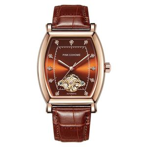 Нарученные часы Pink Cohome Автоматические часы Men Men Tourbillon Mechanical Machine Automatikuhr Square Clocks Diamond Automatisk Mekanisk Klockawr