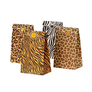 12 teile/satz Dschungel Dekoration Tier Fuß Gedruckt Geschenk Box Kraft Papier Taschen Kinder Safari geburtstag Decor Party Süßigkeiten Geschenk Boxen CX220423