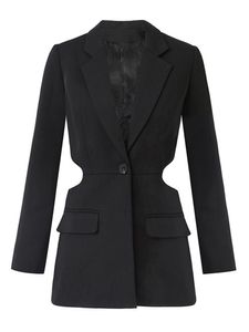 Ternos femininos Blazers High Street Blazer preto para mulheres entalhadas com manga comprida Button Cut Out Coats Feminino Fashion Fashion Clothingwom