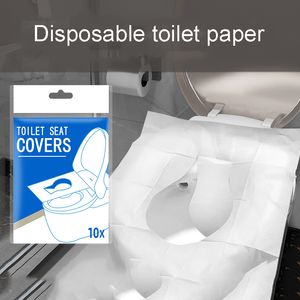 10pcs Disposable Travel Toilet Seat Covers - Soluble Water Type, Portable Bathroom Accessory Pads for Travel/Camping (White)