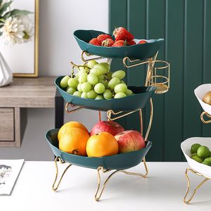 Yemek takımı setleri plastik şeker yemeği yaratıcı modern oturma odası ev atıştırmalık kuru meyve sepeti beyaz yeşil üç katmanlar plates dinnerware