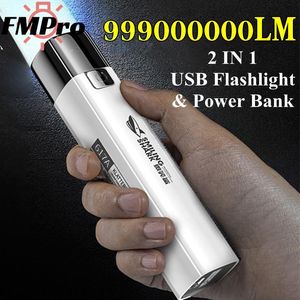 Taşınabilir 2 inç 1 9990000lm Ultra Parlak G3 Taktik LED El Flashlight Torch Güç Bankası Açık Hava Aydınlatma için 3 Mod USB Kablosu ile