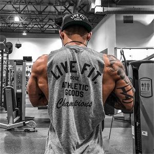 Men Bodybuilding Tank Tops Gym Workout Fitness Cotton Sleeveless shirt Running Clothes Stringer Singlet Male Summer Casual Vest 220531