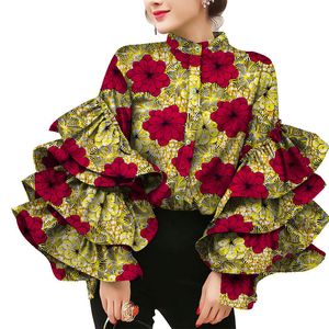Рубашки BintaRealWax Африканская классическая рубашка с воротником-стойкой, многослойные расклешенные рукава, женские блузки с восковым принтом, хлопковый топ больших размеров, часть женской одежды