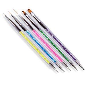 5 PCS/SET Tırnak Sanatı Fırçası Tırnak Sanat Astar Fırçaları Kalemler Çift Kafa Dotting Aracı DIY Tırnak Sanatı Toptan