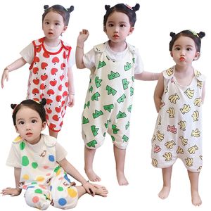 Малышская пижама пижама, маленькая девочка без рукавов хлопковой одежды, детская мальчик 1-6 т. Летняя ночь теплый живот домашняя одежда детей.