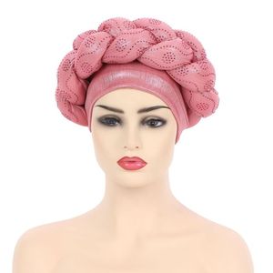 Yeni Afrikalı Headtie Örgülü kafa sargısı Nijeryalı Gele Türban Caps Kadın Şık Pretlied Headwraps Hicab Bonnet Hint Şapkası