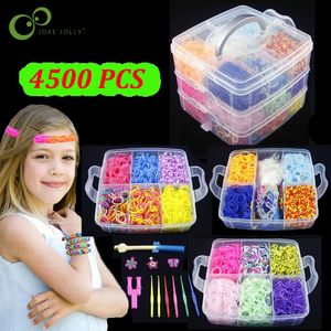 4500pcs Bandos de borracha Caixa de ferramentas de tecelagem Diy Conjunto criativo do kit de pulseira de silicone Elastic Kits Toys for Childre