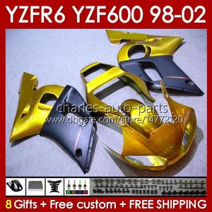 Yamaha için Gövde Kiti YZF R6 R 6 98-02 YZFR6 98 99 00 01 02 gövdeli 145No.89 YZF 600 CC YZF-600 Çerçeve YZF-R6 YZF600 600CC 1998 1999 2000 2002 2002 Abs Fairings Altın Parlak Glossy