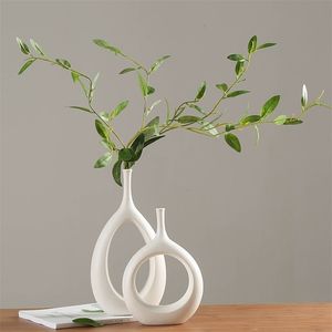 Керамические домашние ремесла украшения белая ваза маленький цветочный телевизионный шкаф винные украшения вазы T200703