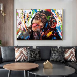 Engraçado bonito colorido macaco lona pintura cartaz impressão parede imagem para sala de estar casa decoração parede decoração sem moldura