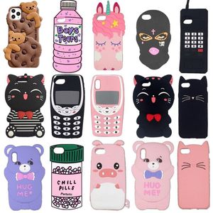 3D Moda Yumuşak Silikon Kılıflar IPhone 14PROMAX 14PRO 14 13 12 Pro MAX SE2020 7 8 Artı 14PLUS X XR XS Max Karikatür Kedi Domuz Dondurma Kapak