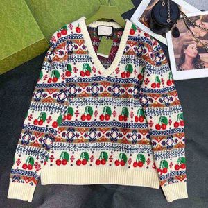 Cherry Hook Flower Pattern Beads Embellished Wool Knitted Cardigan 2023 New Fashion Loose Men's And Women's Same Style