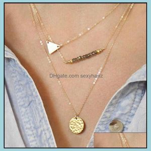 Kolye Kolye kolyeler takılar kolye zinciri moda kadınlar bohemia taklit kristal 3 katmanlı altın kaplama alaşım üçgen/pullu clavic