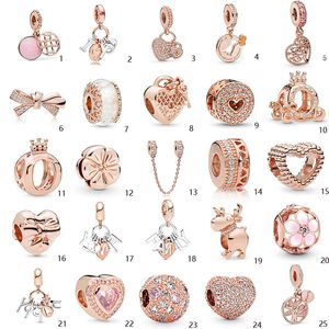 925 Silver Fit Pandora Charm 925 Bracelet Rose Gold Series Beads charms set Pendant DIY Fine Beads Jewelry