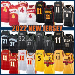 21 1 32 Trae Young Basketball Jersey Dejounte Murray Spud Webb 11 5 4 Kevin Garnett Anthony Edwards Karl-Anthony Towns Atlantas Hawk Minnesotas Timberwolve Brown