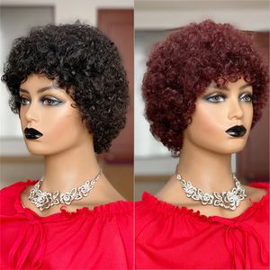 Kısa Afro Kinky Kıvırcık Peruk Pixie Cut Brezilyalı Remy Saç% 100 İnsan Saç Kadınlar için Tam Mahine Yapım Perukları