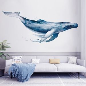 Büyük balina karikatür hayvanları duvar sticker pvc 3d sanat çıkartma çocuklar için oda kreş dekorasyon ev dekor y200103