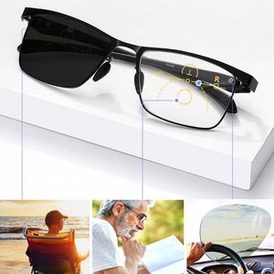 Güneş gözlüğü Progresif Multifokal okuma gözlüğü Erkekler Pokromik Gözlük Anti-mavi Işık Presbiyopik TR90 Çerçeve Esnek 150 200Güneş Gözlüğü