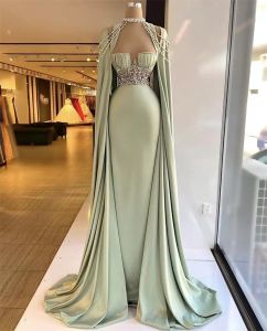 Söndürülebilir Cape Boncuklu Kristal Formal Prom Gowns ile Zarif Denizkızı Gece Elbiseleri Özel Yapım Artı Boyut Pageant Wear Party Gow201f