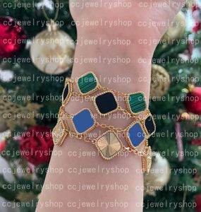 Fashion Classic 4/Four Leaf Clover Charm Armband Bangle Chain 18K Gold Agate Shell Mor-of Pearl för Womengirl Wedding Mother 'Day Jewelry Women