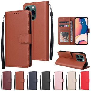 Capas carteira de couro PU para iPhone 14 Pro Max Xiaomi 12 Lite Ultra 11 11T Redmi 10A 10C Note 11 Pro Porta-cartão de foto simples Slot Flip Cover Titular Business Book Bolsa Strap