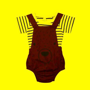 Completi di abbigliamento Vestiti estivi all'ingrosso 2 pezzi T-shirt a righe per neonato nato da bambina Set di abiti da pagliaccetto per orso carino Abbigliamento