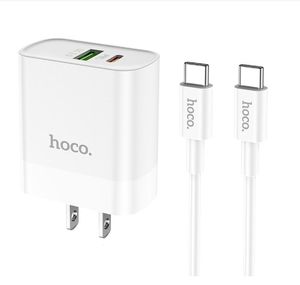 hoco USB C duvar şarj cihazı çift bağlantı noktalı PD QC 3.0 hızlı şarj adaptörü tip-c seti kablo kiti şarj bloğu 20W AB ABD fişi