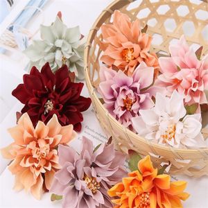 Dahlia Flower Heads Decor Home Fall Flores artificiais Festa de casamento Wrinal