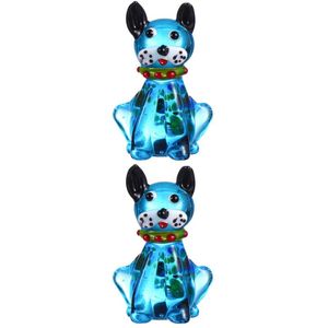 Decorações de interiores 2pcs miniature azul cão de vidro ornamento animal estatueta desktop adornamento