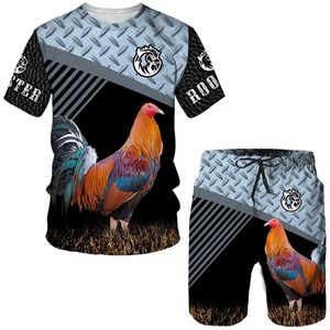 Komik Rooster Hunting Camo T-Shirt Shorts Suit Erkekler Serin 3D Baskılı Tavuk Horoz Hayvan Üstleri Yaz Erkek Günlük Takip Seti 220610