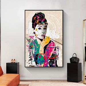 Одри Хепберн Современный абстрактный холст живопись Модульные плакаты и отпечатки настенные художественные картинки для гостиной дома декор кудрос