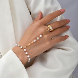 Cazibe bilezik 1 adet basit kalp kolye zinciri bilezik bağlantısı bağlı altın metal parmak yüzüğü kadınlar için el moda mücevherçar