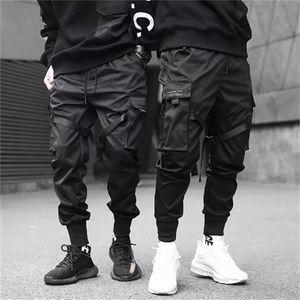 Erkek kurdeleler renk bloğu siyah cep kargo pantolon siyah harem joggers harajuku eşofman hip hop pantolon asya boyutu S-3XL