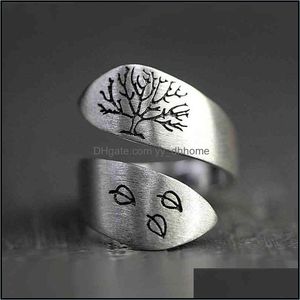 Ленточные кольца ювелирные изделия Ding sier Ringstechnology Три листа дерево жизни кольцо доставка 2021 i1ynw