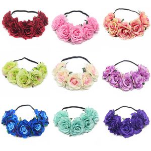 25 Renk Gelin Gül Çiçek Çelenk Kafa Bantları Kadınlar Kız Çiçek Taç Hairband Düğün Kafası Elastik Kauçuk Bant Garland Bohemia Şapkalar