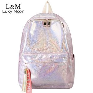 Женские серебряные лазерные рюкзак блеск Bliter Bling School Bag Sack Girls Girl