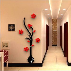 5 boyut renkli çok parçalar çiçek vazo 3D akrilik dekorasyon duvar etiketi diy sanat poster ev dekor yatak odası çubuğu 220607