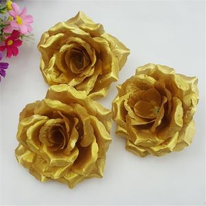 10pcs 10cm Gold Silk Rose Artificial Flower Head Wedding Party Home Christmas DIY Artesão artesanais simulação Flores falsas