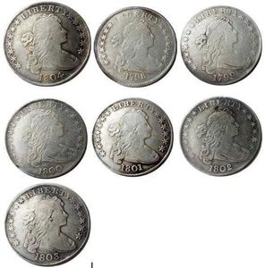 US 1798 -1804 7 pçs Busto Drapeado Dólar Águia Heráldica Banhado a Prata Copiar Moedas de Metal Artesanato Matrizes Fabricação Preço de Fábrica