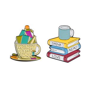 İçecek Oku Emaye Pin Kitaplar Kahve Özel Broş Sırt Çantası Giysi Yaka Pin Karikatür Rozeti Okuma Takı Hediye Arkadaşlar için