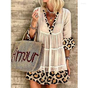 Abiti casual Plus Size 3xl Leopard Patchwork Dress Boho Hippie Chic Manica a 3/4 con scollo a V Mini Loose Beach For Wome 2022