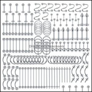 Vücut Sanatları 150pcs Paslanmaz Çelik 20G 14G 16G Dudak Kıkırdak Dil Kaş Göbek Düğmesi Halkası Piercing Mücevher Drop Del Topscissors Dhvdt