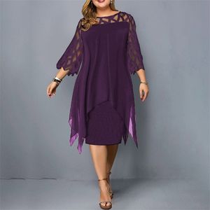 Artı boyutu elbiseler yaz dantel örgü seksi zarif midi parti pullu elbise gevşek uzun kollu kadınlar giyim clubwear 4xl 5xl 6xl 220526