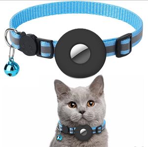 Airtag Cat Collar Bell Pet Neck Belt Holder Reflective Safety Buckle Compatible with Apple for Small Dogs Kitten Anti-Lost Adjustable
