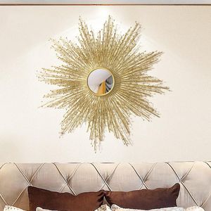 Duvar Çıkartmaları Modern Ferforje Dekoratif Ayna Asma Güneş Şekli El Sanatları Dekorasyon El Ev Oturma Odası Sticker Süsler Sanat